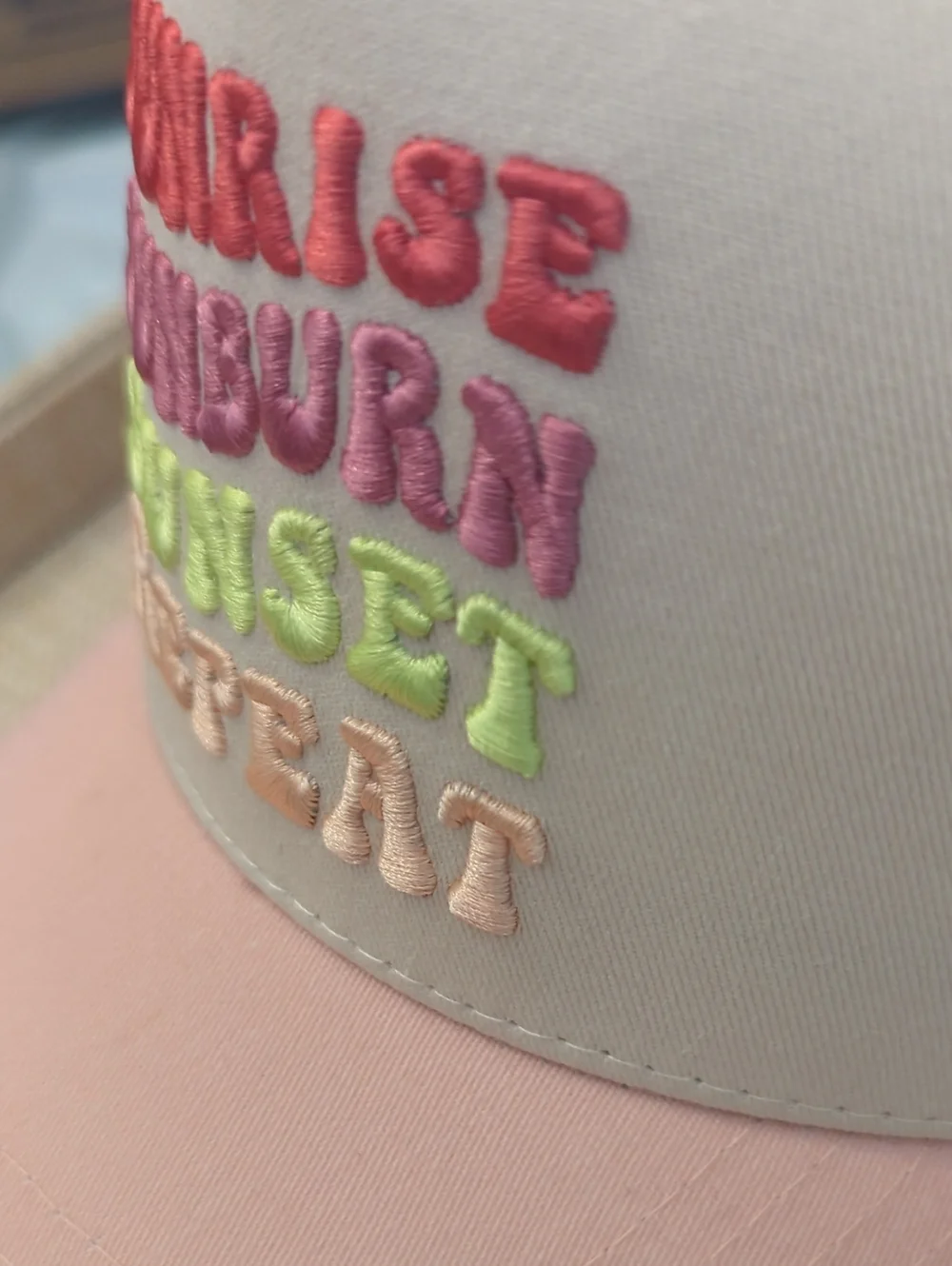 C.C Peach Beige  Baseball Cap with Rainbow Embroidery 100% Cotton OS